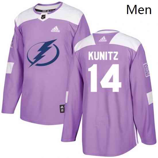 Mens Adidas Tampa Bay Lightning 14 Chris Kunitz Authentic Purple Fights Cancer Practice NHL Jersey